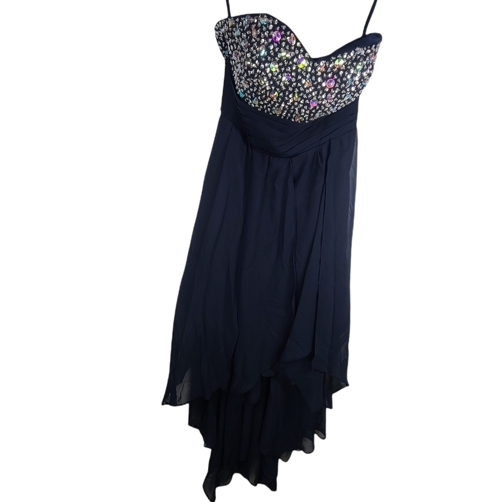 NWT Embellished‎ Strapless Asymmetrical Dress Navy Blue Sz 16